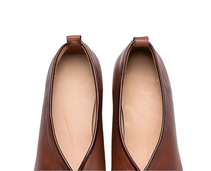 Retro Leather Ballerina Block Heels