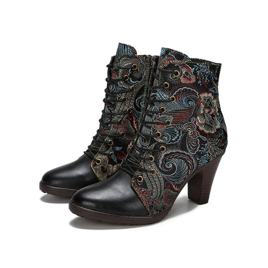 High Heel Retro Chic Boots – Handmade Leather | Mint Crush