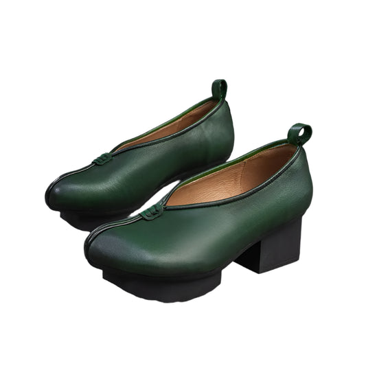 Retro Leather Ballerina Block Heels
