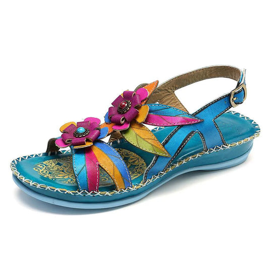 Vintage Flower Leather Sandals – Colorful Retro | Mint Crush