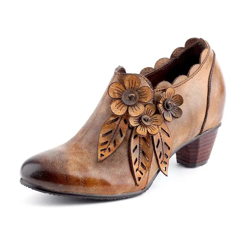 Vintage Blossom Leather Pumps – Retro Handmade Charm | Mint Crush