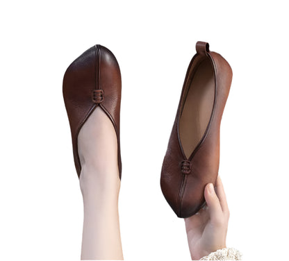 Retro Leather Ballerina Block Heels