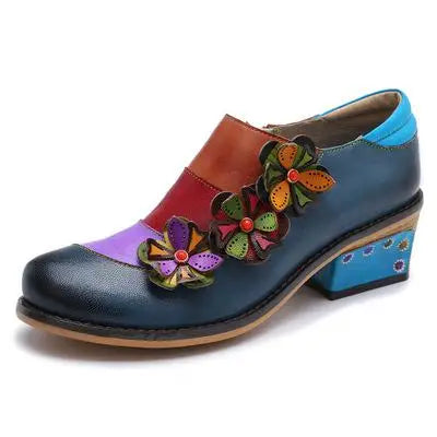Vintage Parade Leather Pumps – Retro Colorblock Charm | Mint Crush