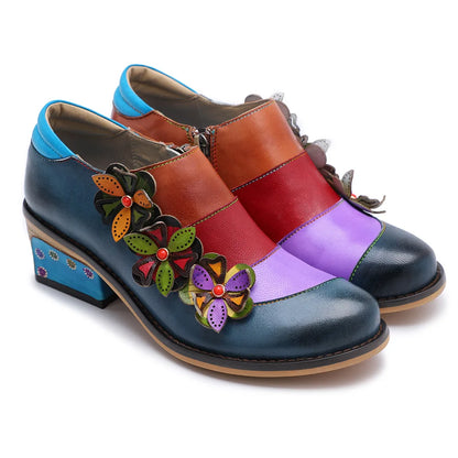 Vintage Parade Leather Pumps – Retro Colorblock Charm | Mint Crush