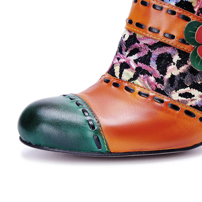 Vintage Bloom Block Heels – Retro Handmade Charm | Mint Crush
