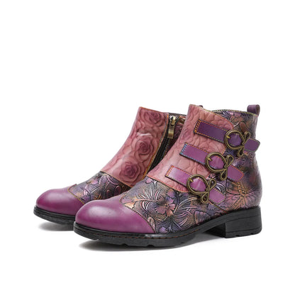 Vintage Rose Buckle Boots – Retro Charm | Mint Crush
