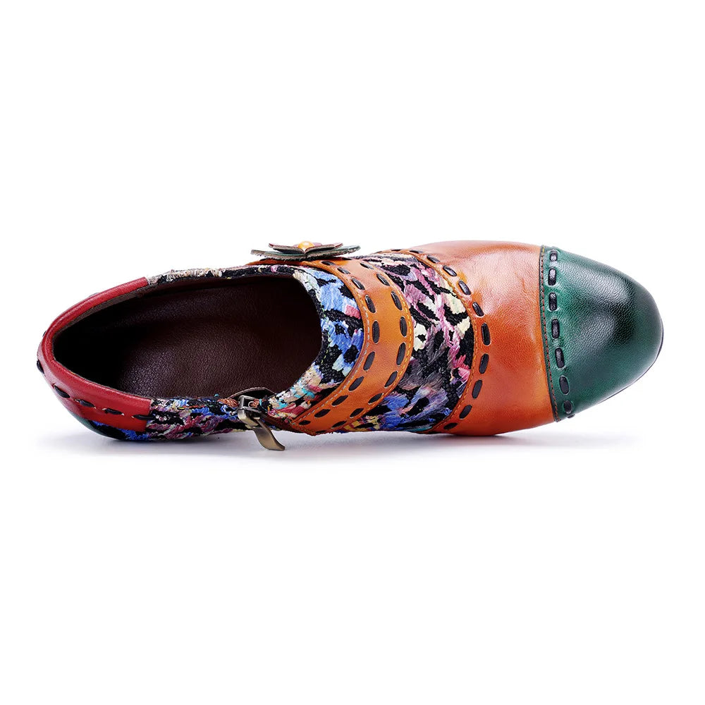 Vintage Bloom Block Heels – Retro Handmade Charm | Mint Crush