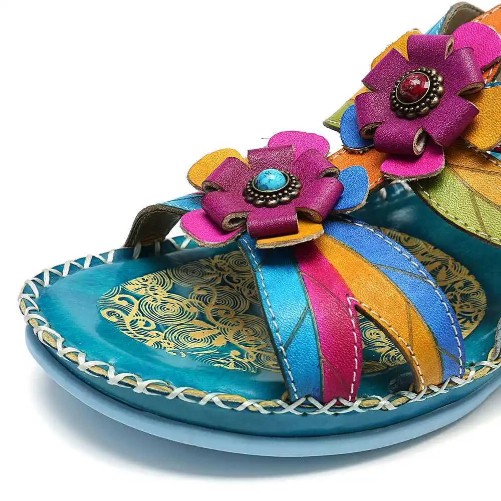Vintage Flower Leather Sandals – Colorful Retro | Mint Crush