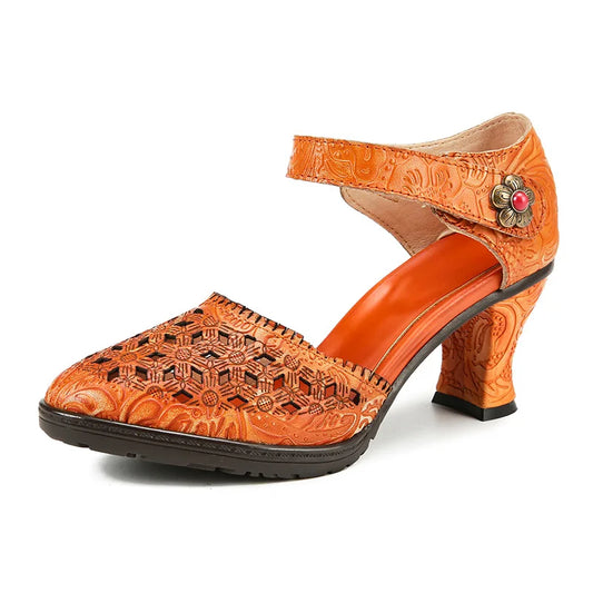 Colorblock Leather Heels – Boho Retro Chic | Mint Crush