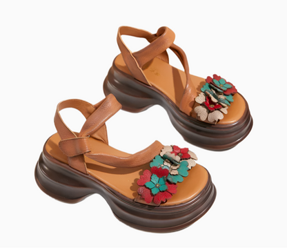 Vintage Petal Platform Sandals – Handmade Leather Retro Style | Mint Crush