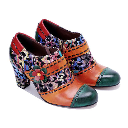 Vintage Bloom Block Heels – Retro Handmade Charm | Mint Crush